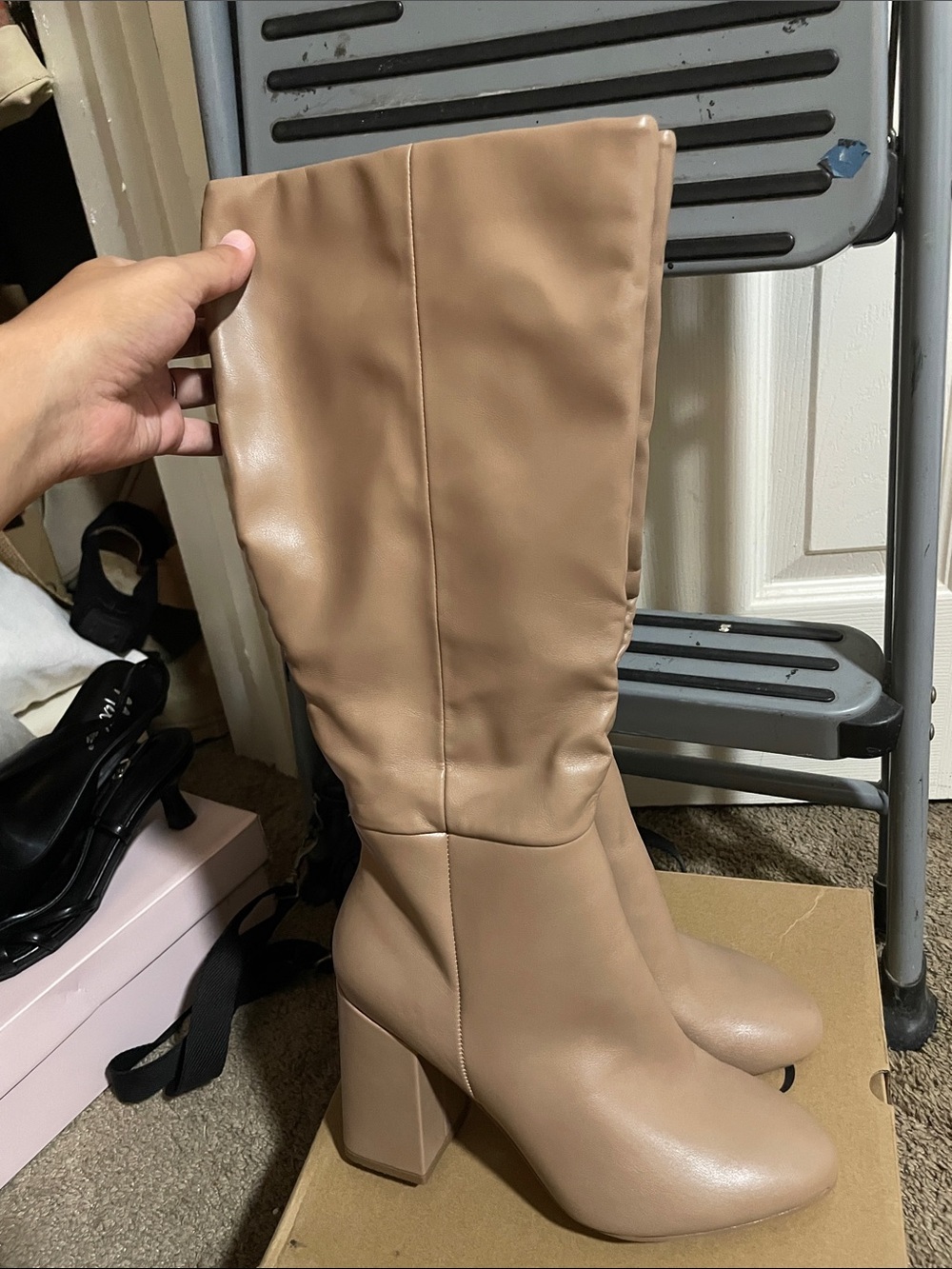 Women's Tall Block Heel Boots - Taupe